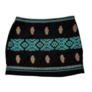 Ya Los Angeles‎ Skirt Embroidered Aztec Boho Mini Western L